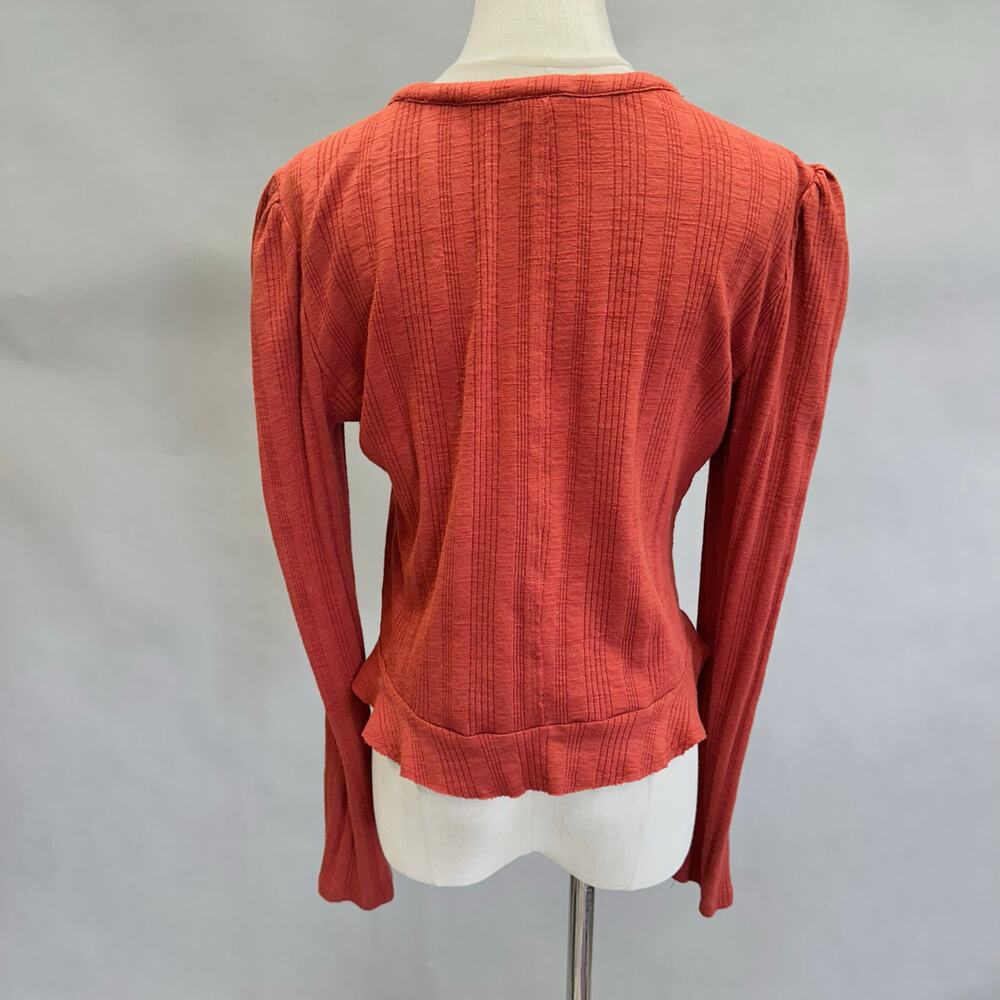Anthropologie | Pilcro | Rust Red Button-Front Ribbed Long Sleeve Top - Picture 3 of 14